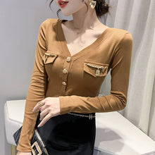 Load image into Gallery viewer, Autumn Winter Long Sleeve Women&#39;s T-Shirt Fashion Casual V-Neck Solid Color Tops And Shirt Plus Size Women Clothing