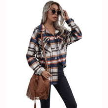 Load image into Gallery viewer, Autumn Winter  Loose-collar Lapel Plaid Color Matching Women Jacket Casual Female Outwear Long-sleeved Coat