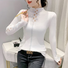 Load image into Gallery viewer, Autumn Winter New High Neck Sexy Hot Drilling Knitted Shirt Fashion Casual Long Sleeve Solid Color Women&#39;s T-Shirt