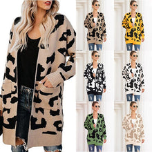 Load image into Gallery viewer, Autumn Winter New Products 2021 Sweater Women Mid-length Double Pocket Leopard Print Cardigan Long-sleeved Jacket Women&#39;s Jacket