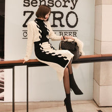 Load image into Gallery viewer, Autumn Winter New Slim High Neck Knit Thick Black and White Sweater Dress 2021 New Formal Dress