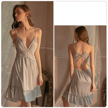 Load image into Gallery viewer, Autumn Winter New Style French Long Sleeping Dress Women&#39;s Satin Lace See-through Strap Nightdress Sexy Lingerie Soft Homewear