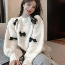 Load image into Gallery viewer, Autumn Winter New Sweater Women Loose Outer Bow Knot Lazy Round Neck Pullover Warmth Outside Wear Long-Sleeved Thick Knitted Top
