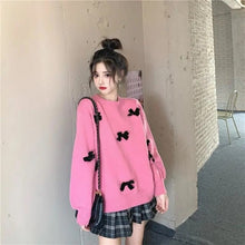 Load image into Gallery viewer, Autumn Winter New Sweater Women Loose Outer Bow Knot Lazy Round Neck Pullover Warmth Outside Wear Long-Sleeved Thick Knitted Top
