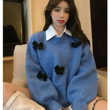 Load image into Gallery viewer, Autumn Winter New Sweater Women Loose Outer Bow Knot Lazy Round Neck Pullover Warmth Outside Wear Long-Sleeved Thick Knitted Top
