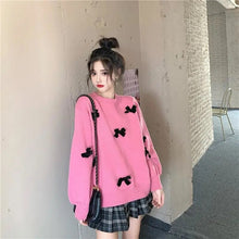 Load image into Gallery viewer, Autumn Winter New Sweater Women Loose Outer Bow Knot Lazy Round Neck Pullover Warmth Outside Wear Long-Sleeved Thick Knitted Top