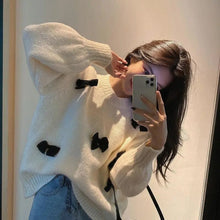 Load image into Gallery viewer, Autumn Winter New Sweater Women Loose Outer Bow Knot Lazy Round Neck Pullover Warmth Outside Wear Long-Sleeved Thick Knitted Top