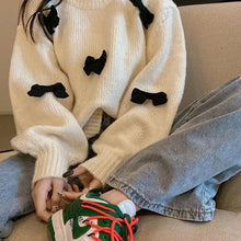 Load image into Gallery viewer, Autumn Winter New Sweater Women Loose Outer Bow Knot Lazy Round Neck Pullover Warmth Outside Wear Long-Sleeved Thick Knitted Top