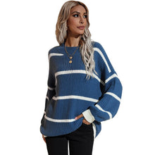 Load image into Gallery viewer, Autumn Winter New Women&#39;s Round Neck Retro Loose Striped Pullover Knitted Sweater