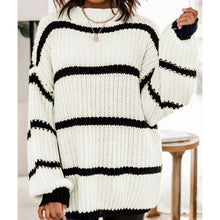 Load image into Gallery viewer, Autumn Winter New Women&#39;s Round Neck Retro Loose Striped Pullover Knitted Sweater