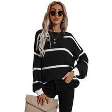 Load image into Gallery viewer, Autumn Winter New Women&#39;s Round Neck Retro Loose Striped Pullover Knitted Sweater