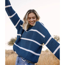 Load image into Gallery viewer, Autumn Winter New Women&#39;s Round Neck Retro Loose Striped Pullover Knitted Sweater