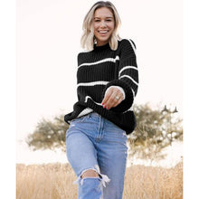 Load image into Gallery viewer, Autumn Winter New Women&#39;s Round Neck Retro Loose Striped Pullover Knitted Sweater