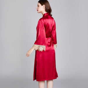 Autumn Winter Soft Sexy Sleepwear Satin Silk Nightgowns Women High Quality Ladies Nightgowns Lace Red Dress Camisola