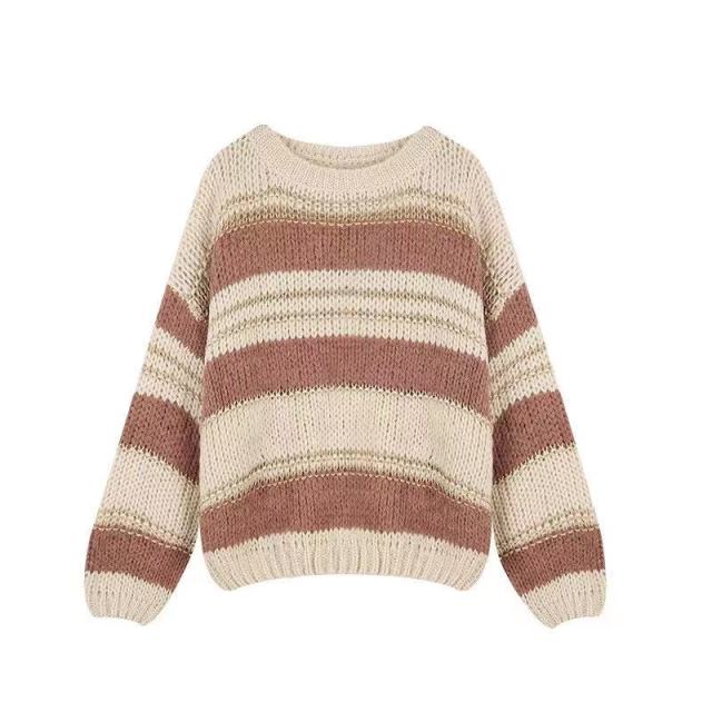 Autumn Winter Streped Knitted Sweater Women Patchwork Loose Pullover Sweater Female Casual Korean Designer Knitwear Sweater 2021