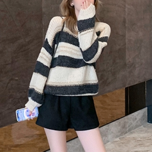 Autumn Winter Streped Knitted Sweater Women Patchwork Loose Pullover Sweater Female Casual Korean Designer Knitwear Sweater 2021