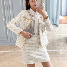Load image into Gallery viewer, Autumn Winter Tweed Two Piece  Set Fashion Woolen Tweed Jacket Coat + Elegant A-Line Skirt Suits Two Piece Set Women