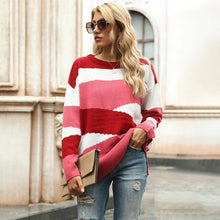 Load image into Gallery viewer, Autumn Winter Women Knitted Sweater 2021 Striped Color Block Pullover Long Sleeve Plus Size Casual Top Women's