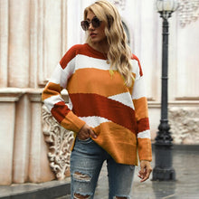Load image into Gallery viewer, Autumn Winter Women Knitted Sweater 2021 Striped Color Block Pullover Long Sleeve Plus Size Casual Top Women's