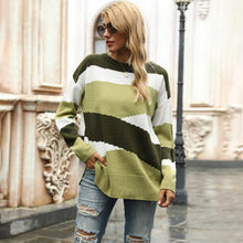 Load image into Gallery viewer, Autumn Winter Women Knitted Sweater 2021 Striped Color Block Pullover Long Sleeve Plus Size Casual Top Women's