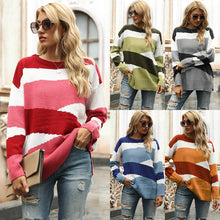 Load image into Gallery viewer, Autumn Winter Women Knitted Sweater 2021 Striped Color Block Pullover Long Sleeve Plus Size Casual Top Women's