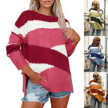 Load image into Gallery viewer, Autumn Winter Women Knitted Sweater 2021 Striped Color Block Pullover Long Sleeve Plus Size Casual Top Women's