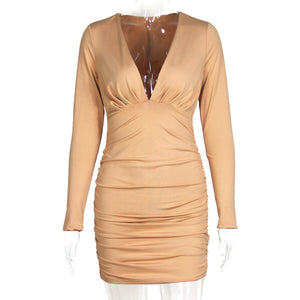 Autumn Winter Women Long Sleeve V Neck Dress Sexy Women Bandage Bodycon Dress Knee Length Night Club Party Midi Dresses Vestidos