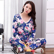 Load image into Gallery viewer, Autumn Winter Women Pajamas Beautiful Flower Print Pajama Sets Cotton Long Sleeve Sleepwear Women Homewear Pyjama Suit