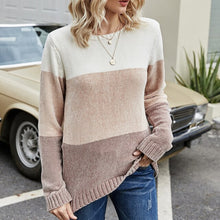 Load image into Gallery viewer, Autumn Winter Women Patchwork Sweater O-Neck Knitted Tops Feminina Female Ladies Clothing Knit Jumpers Long Sleeve Loose Casual