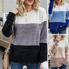 Load image into Gallery viewer, Autumn Winter Women Patchwork Sweater O-Neck Knitted Tops Feminina Female Ladies Clothing Knit Jumpers Long Sleeve Loose Casual