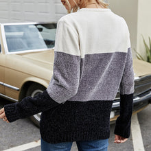 Load image into Gallery viewer, Autumn Winter Women Patchwork Sweater O-Neck Knitted Tops Feminina Female Ladies Clothing Knit Jumpers Long Sleeve Loose Casual