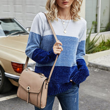 Load image into Gallery viewer, Autumn Winter Women Patchwork Sweater O-Neck Knitted Tops Feminina Female Ladies Clothing Knit Jumpers Long Sleeve Loose Casual