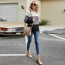 Load image into Gallery viewer, Autumn Winter Women Patchwork Sweater O-Neck Knitted Tops Feminina Female Ladies Clothing Knit Jumpers Long Sleeve Loose Casual