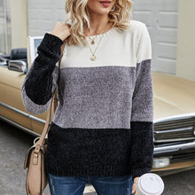 Load image into Gallery viewer, Autumn Winter Women Patchwork Sweater O-Neck Knitted Tops Feminina Female Ladies Clothing Knit Jumpers Long Sleeve Loose Casual