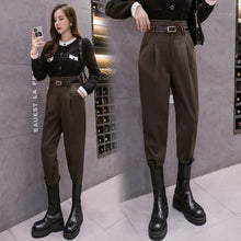 Load image into Gallery viewer, Autumn Winter Women&#39;s Ankle-Length Pants Wool Suit Thick Pants Women High Waist Harem Pants with Belt  Womens Loose Trousers