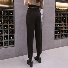Load image into Gallery viewer, Autumn Winter Women&#39;s Ankle-Length Pants Wool Suit Thick Pants Women High Waist Harem Pants with Belt  Womens Loose Trousers