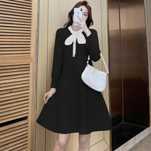 Load image into Gallery viewer, Autumn Winter Women&#39;s Long Sleeve Sweater Dress Brand Design Office Casual Knitting Dress Button Bowknot Decoration