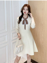 Load image into Gallery viewer, Autumn Winter Women&#39;s Long Sleeve Sweater Dress Brand Design Office Casual Knitting Dress Button Bowknot Decoration