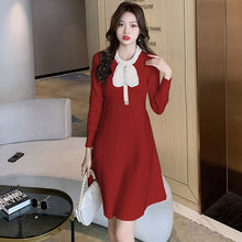 Load image into Gallery viewer, Autumn Winter Women&#39;s Long Sleeve Sweater Dress Brand Design Office Casual Knitting Dress Button Bowknot Decoration