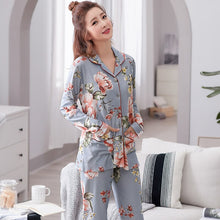 Load image into Gallery viewer, Autumn Winter Women&#39;s Pajamas Sets Flower Print Luxury Female Two Pieces Shirts + Pants Nighties Soft Cotton Sleepwear Plus Size