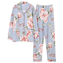 Load image into Gallery viewer, Autumn Winter Women&#39;s Pajamas Sets Flower Print Luxury Female Two Pieces Shirts + Pants Nighties Soft Cotton Sleepwear Plus Size