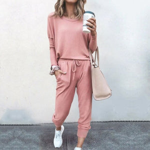 Autumn Winter Women's Print Leisure Two Piece Suit Home Loose Sports Fashion Leisure Suit Fashion Top And Pants S-3XL