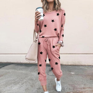 Autumn Winter Women's Print Leisure Two Piece Suit Home Loose Sports Fashion Leisure Suit Fashion Top And Pants S-3XL