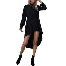 Load image into Gallery viewer, Autumn Women Blouse Asymmetrical High-Low Hem Turtleneck Back Bow Long Puff Sleeve Tops Loose Casual Loose Chic Lady Tunic Tops