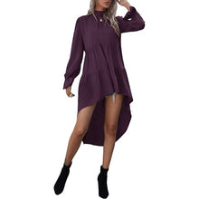 Load image into Gallery viewer, Autumn Women Blouse Asymmetrical High-Low Hem Turtleneck Back Bow Long Puff Sleeve Tops Loose Casual Loose Chic Lady Tunic Tops