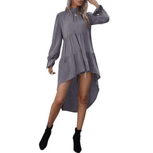 Load image into Gallery viewer, Autumn Women Blouse Asymmetrical High-Low Hem Turtleneck Back Bow Long Puff Sleeve Tops Loose Casual Loose Chic Lady Tunic Tops