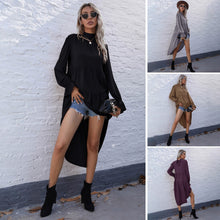 Load image into Gallery viewer, Autumn Women Blouse Asymmetrical High-Low Hem Turtleneck Back Bow Long Puff Sleeve Tops Loose Casual Loose Chic Lady Tunic Tops