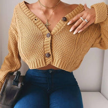 Load image into Gallery viewer, Autumn Women Cropped Cardigan Sweater Fall Knitwear Short Cardigan Long Sleeve Top Solid Color V-Neck Female Coat Cardigans