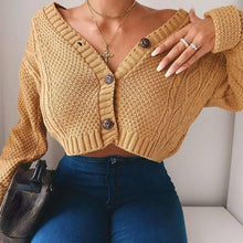 Load image into Gallery viewer, Autumn Women Cropped Cardigan Sweater Fall Knitwear Short Cardigan Long Sleeve Top Solid Color V-Neck Female Coat Cardigans