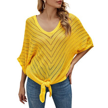 Load image into Gallery viewer, Autumn Women Striped Sweater Short Batwing Sleeve V-neck Knitted Sweater Casual Pullover Jumpers 2021 New Female Tops Shirts Tee